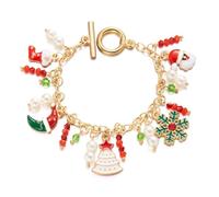 Christmas Charm Bracelets Cute Christmas Pendant Bracelet Colorful Beaded Santa Claus Christmas Tree Stockings Snowflake Gift Box wreath crutch Candy Elk Pendant Bracelet for Christmas Party, One Size