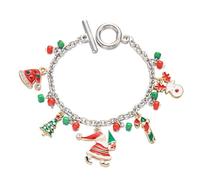Christmas Charm Bracelets Cute Christmas Pendant Bracelet Colorful Beaded Santa Claus Christmas Tree Stockings Snowflake Gift Box wreath crutch Candy Elk Pendant Bracelet for Christmas Party, One Size