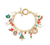 Christmas Charm Bracelets Cute Christmas Pendant Bracelet Colorful Beaded Santa Claus Christmas Tree Stockings Snowflake Gift Box wreath crutch Candy Elk Pendant Bracelet for Christmas Party, One Size