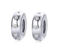 Christmas Charms Gift Stoppers Beads 2 PCS Genuine 925 Sterling Silver Stars Flower Crystal Spacer Bead for Pandora Bracelet Charm Mothers day Charm Mum (Crystal)