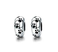 Christmas Charms Stoppers Beads 2 PCS Genuine 925 Sterling Silver Stars Flower Crystal Spacer Bead for Pandora Bracelet Mother's Day Animal Paws Charm