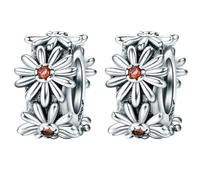 Christmas Charms Stoppers Beads 2 PCS Genuine 925 Sterling Silver Stars Flower Crystal Spacer Bead for Pandora Bracelet Charm Mothers day Charm (Daisy)