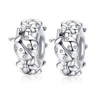 Christmas Charms Stoppers Beads 2 PCS Genuine 925 Sterling Silver Stars Flower Crystal Spacer Bead for Pandora Bracelet Charm Mothers day Mum (Ladybug)