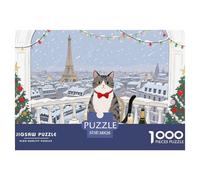 Christmas Chartreux Cat Jigsaw Puzzle Waterproof 1000 Piece Puzzles for Adults Fun Challenging Games