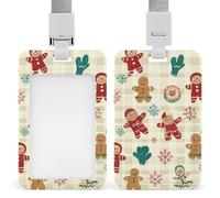 Christmas Checkered Gingerbread Push-Pull ID Badge Holder Vertical Clear Holders with Lanyard Key Card Work Clip for Office Men Women
