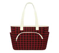 Christmas Checkered Tote Bag for Women Buffalo Check Plaid Handbag Lightweight Quilted Puffer Tote Bags Large Zip Briefcase Shoulder Bag for Travel Work Gym
