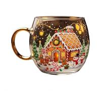 Christmas Cheer Glass Mug, Christmas Painted Town Coffee Mug, Winter Scenery Glass Mug, Perfect Seasonal Decor for Home, Cafe, Party, Holiday