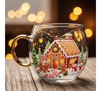 Christmas Cheer Glass Mug, Hand Painted Christmas Design Mugs, Ceramic Cup for Coffee, Tea, Cocoa, Xmas Coffee Cup,Painted Glass Mug for Home, Cafe, Party, Holiday, Daily