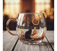 Christmas Cheer Glass Mug,Haunted Path Halloween Mug,Hand Painted Pumpkin and Ghost Cup,Creative Christmas Mugs Stained Glass Coffee Cup,Personalized Coffee Mugs for Home Offices Desk Decor (02)