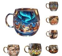 Christmas Cheer Glass Mug,Haunted Path Halloween Mug,Hand Painted Pumpkin and Ghost Design Cup,Glass Winter Scenery Personalized Coffee Mugs,Perfect for Seasonal Decor (7pcs)