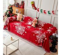 Christmas Chenille Sofa Slipcovers with Tassel, Corner Armchair Red Couch Covers, Decorative Double Reversible Towel Blankets for 1 2 3 4 5 Seater Style-A 180x130cm/71x51in