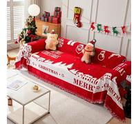 Christmas Chenille Sofa Slipcovers with Tassel, Corner Armchair Red Couch Covers, Decorative Double Reversible Towel Blankets for 1 2 3 4 5 Seater Style-D 180x380cm/71x150in