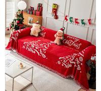 Christmas Chenille Sofa Slipcovers with Tassel, Corner Armchair Red Couch Covers, Decorative Double Reversible Towel Blankets for 1 2 3 4 5 Seater Style-C 180x300cm/71x118in