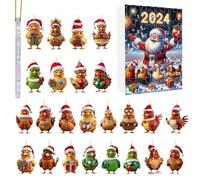 Christmas Chicken Advent Countdown Calendar - 24 Day Chick Ornaments 2D Acrylic Pendants Set | Lightweight Decoration for Adult Children, Tree, Paret