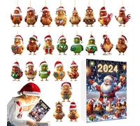 Christmas Chicken Advents Calendar 2024, 24 Day Christmas Hanging Chicken Pendants With Santa Hats, Cute Animal Countdown Calendar Christmas Parties Favors For Living Room Or Children's Room
