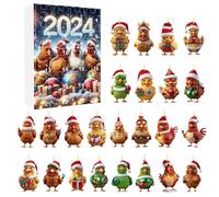 Christmas Chicken Calendar Advent | 24 Days Chick Cute Ornaments Vacation Countdown Calendar | 2D Acrylic Flat Chicken Charm for Christmas Tree Window Car Rearview Mirror Wall Vacation Decor