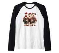 Christmas Chicken Trio Santa Reindeer Fun Raglan Baseball Tee