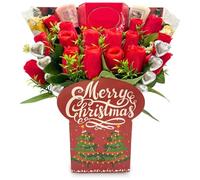 Christmas Chocolate Bouquet Gift Set with Scented Candle & Roses - Luxury Flowers & Chocolates Gift Hamper for Her, Women - Handmade Holiday Present (Merry Christmas - Red Roses w/Candles)