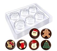 Christmas Chocolate Candy Molds 5 Pack, Clear Hard Plastic Molds for Hollow Chocolate Shells, Santa Gingerbread Man Snowman Xmas Tree Sock Bell, DIY for Candy Ice Soap