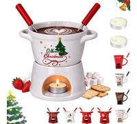 Christmas Chocolate Fondue Mug, Ceramic Melty Mug with Fork & Candle | Air Circulation Personal Cheese and Butter Melting Cup for Christmas Gifts, Birthday Party, Wedding(B)