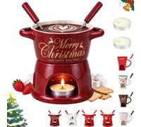 Christmas Chocolate Fondue Mug, Ceramic Melty Mug with Fork & Candle | Air Circulation Personal Cheese and Butter Melting Cup for Christmas Gifts, Birthday Party, Wedding(A)