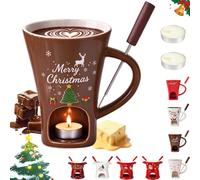 Christmas Chocolate Fondue Mug, Ceramic Melty Mug with Fork & Candle | Air Circulation Personal Cheese and Butter Melting Cup for Christmas Gifts, Birthday Party, Wedding(G)