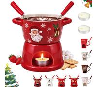 Christmas Chocolate Fondue Mug, Ceramic Melty Mug with Fork & Candle | Air Circulation Personal Cheese and Butter Melting Cup for Christmas Gifts, Birthday Party, Wedding(D)