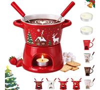 Christmas Chocolate Fondue Mug, Ceramic Melty Mug with Fork & Candle | Air Circulation Personal Cheese and Butter Melting Cup for Christmas Gifts, Birthday Party, Wedding(C)