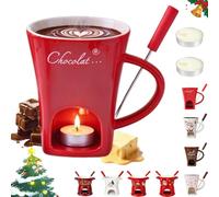 Christmas Chocolate Fondue Mug, Ceramic Melty Mug with Fork & Candle | Air Circulation Personal Cheese and Butter Melting Cup for Christmas Gifts, Birthday Party, Wedding(E)
