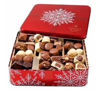 Christmas Chocolate Gift Hamper Basket- Gift Tin with Assorted Belgium Chocolates and Truffles, Family, Party, Office Gift Idea for Men, Women, Children, Him and Her- Bonnie and Pop