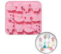 Christmas Chocolate Mould, 1 Pack 12-Cavity Xmas Tree Gingerbread Man Snowman Snowflake Cane Bell Silicone Moulds Jelly Moulds Cake Moulds for Xmas DIY Baking