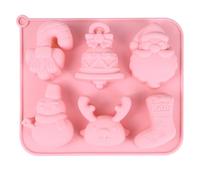 Christmas Chocolate Mould, Christmas Silicone Mold Xmas Candy Soap Ice Cube Trays Baking Mould with Santa Claus Snowman Bell Shapes for Xmas New Year Cake DIY Decoration F4-FSMJ (Pink-6)