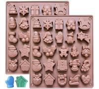 Christmas Chocolate Moulds, 2PCS Silicone Candy Molds DIY Baking Trays with Christmas Themed Shapes for Chocolate, Gummy, Cookies, Jelly, Biscuits Making for Xmas Party Deco