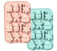 Christmas Chocolate Moulds 2Pcs Silicone Christmas Tree Snowman Santa Snow Candy Cane Gingerbread Man Baking Molds- Wax Melt Moulds
