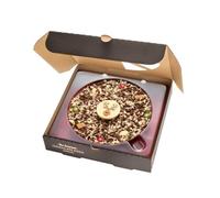 Christmas Chocolate Pizza, Belgian Milk Chocolate with Vanilla Fudge, Festive Colour Decorations, Mixed Curls, and a Reindeer Plaque | The Gourmet Chocolate Pizza Company (7 Inch)