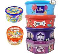 Christmas Chocolate Tubs Assorted Pack 2024 Celebrations, Heroes, Roses, Quality Street & Sweet Shop | Perfect Festive Chocolate for Family & Friends (6 Tubs Mix (4 Choc + 2 Sweet Orange Colour Tub))