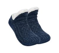 Christmas Choice for Women Men Truecups Fleece Socks Ultra Soft Fluffy Socks with Gripper Non-Slip Soles Warm Bed Cozy Slipper Sock for Stocking Stuffers and Indoor Home Comfort (Dark Blue L(43-45))