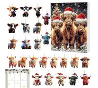 Christmas , Christmas 2024, Highland Cow 24 Days Ornaments for Parents, Family, Friends, Beginners
