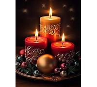 Christmas, Christmas Candles（1） Diamond Art Painting Kits for Adults, 5D DIY Full Round Drill Paint with Diamond Dots, Home Wall Decor 12 x 16 Inch