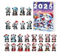 Christmas - Christmas Counting Calendar, 24 Days Panda Advent, 2D Acrylic Panda Ornaments Set, Countdown Calendar, Cute Animal Hanging Pendant for , Kids, Girls