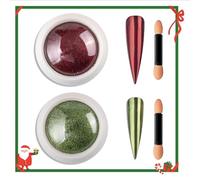 Christmas Chrome Nail Powder Set - Red & Green Mirror Metallic Nail Powder Kit - High Pigmentation Chrome Powder for Nails - Chrome Powder with Dual Ended Applicator Sponges - Easy DIY at Home