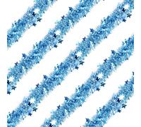 Christmas Chunky Tinsel Decoration, 32.8(10m) Long Metallic Tinsel Classic Shiny Star Garlands Decoration for Christmas Tree Holiday Party Decoration(Light Blue)