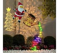 Christmas Claus Solar Kettle Lights, Santa Pouring Fairy Garden Lawn Decorative Outdoor Watering Can with LED String, Outdoor Garden Decor for Pathway Yard Patio (Colour)