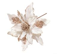 Christmas Cloth Flowers Made of Fabric with Bendable Stem for Holiday Decorations on Trees, Mantels, and Staircases (White)