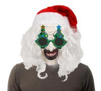 Christmas Clown Masque | Face Cover Terror With Glasses | Christmas Costume Props, Horror Prop, Featuring Bright Colors For Horror Theme Parties