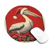 Christmas Coastal Bird Desk Mouse Pad, Red Holiday Poinsettia Design Stitched Edge Mousepad, Rubber Non-Slip Washable Gaming Mouse Pad for Home and Office Computer, Laptop Round 8x8 Inch
