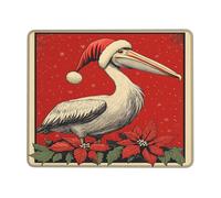 Christmas Coastal Bird Desk Mouse Pad, Red Holiday Poinsettia Design Stitched Edge Mousepad, Rubber Non-Slip Washable Gaming Mouse Pad for Home and Office Computer, Laptop Square 8x10 Inch