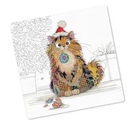 Christmas Coaster, Heatproof and Cork Backed Single Ceramic Coaster, Statement Kitchenware for the Home, by Bug Art (Fluffy Cat 9323)