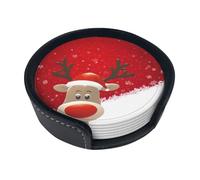 Christmas Coaster Set Of 6 - Premium Full-Print Single-Side Pu Leather Coasters With Storage Box, Ideal For Home & Office Use