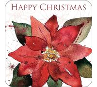 Christmas Coasters, Pack of 6 Christmas cork coasters. This tableware makes a lovely festive table decoration, by Just Cards Direct (Poinsettia)